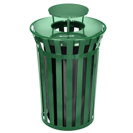 Alpine Industries 38 gal Round Outdoor Can, Green, Galvanized Steel, 27 in ALP479-38-1-GRN